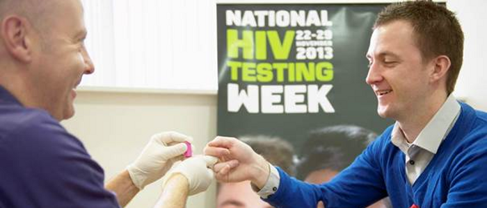 James Wharton is given a simple finger-prick blood test