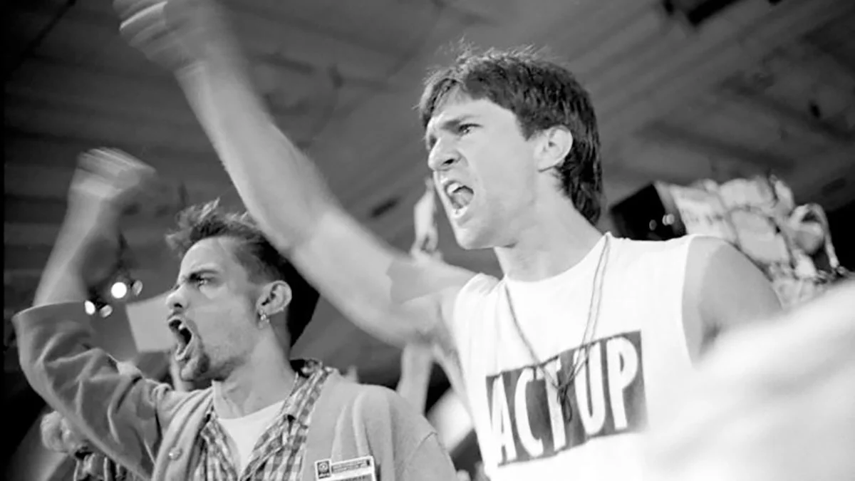 ACT UP protesters shut down the final session at the VI International Conference on AIDS in San Francisco (June 24, 1990). Photo © Marc Geller; used with permission.