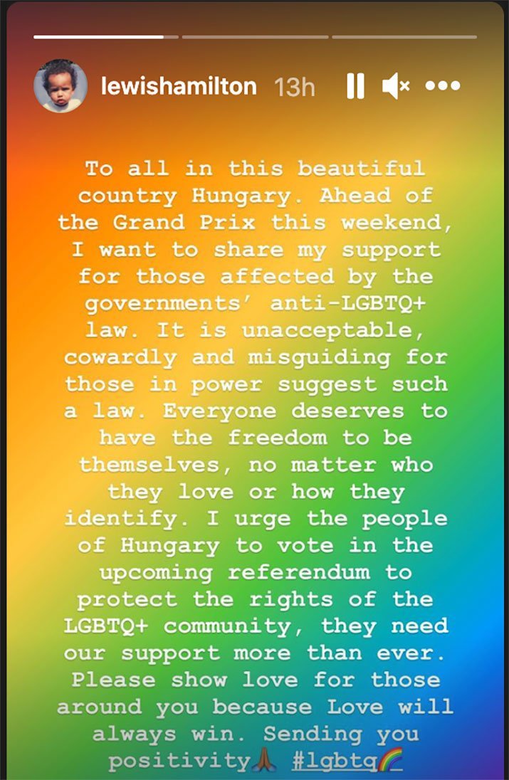 Lewis Hamilton Instagram Story 
